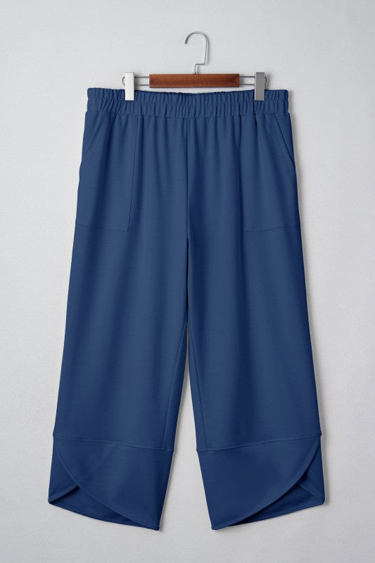 Plus Size Solid Asymmetrical Hem Capris Pants Sail Blue f5af9613-f82a-45d2-ba32-4046dd7394a5