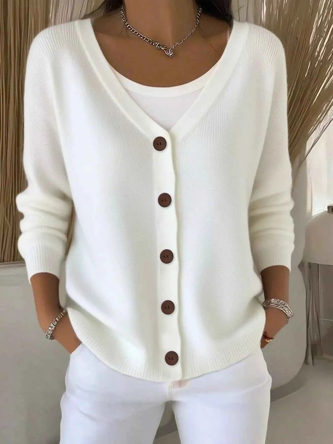 Full Size Button-Front V-Neck Cardigan Plus Size Ivory f5b6d5eef41f4b37a05a86835d4ea184-Max-Origin