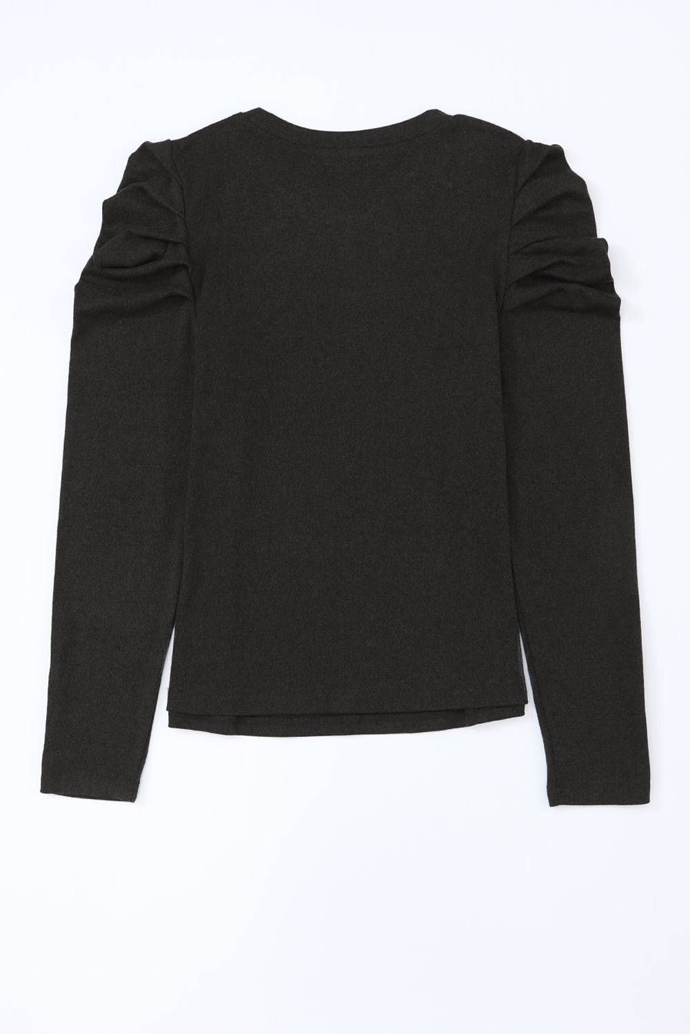 Black Plain Buttoned Puff Long Sleeve Sheath Top f5ba3ecec57aaf08