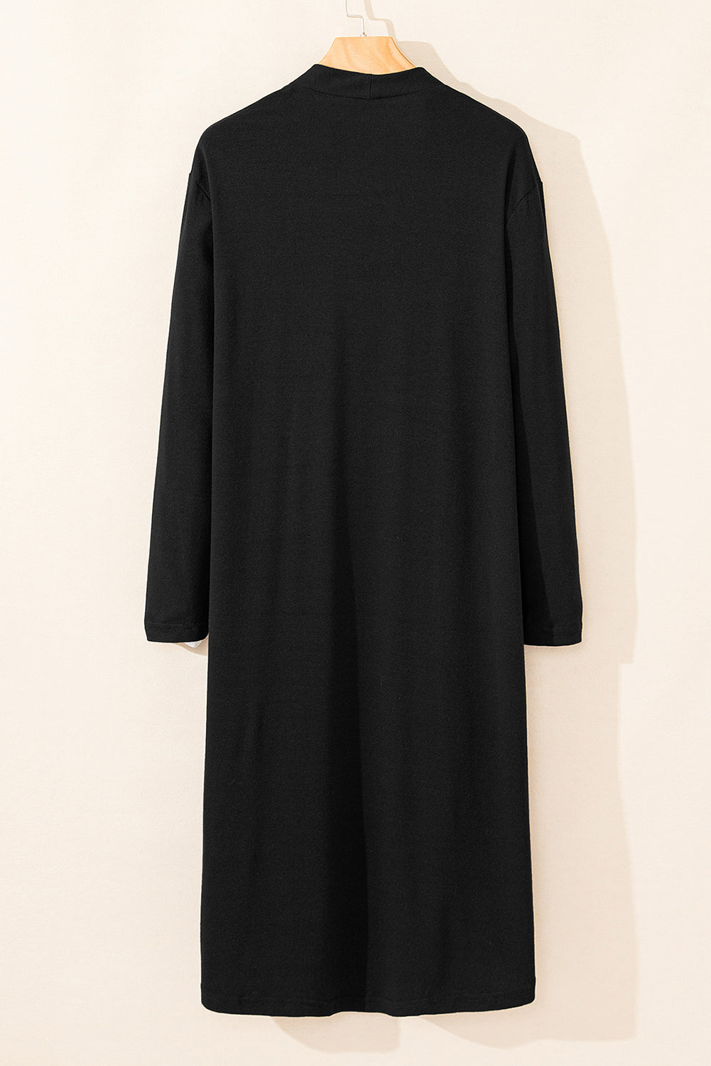 Black Solid Color Open Front Cardigan with Pocket f5bfc203219811d1
