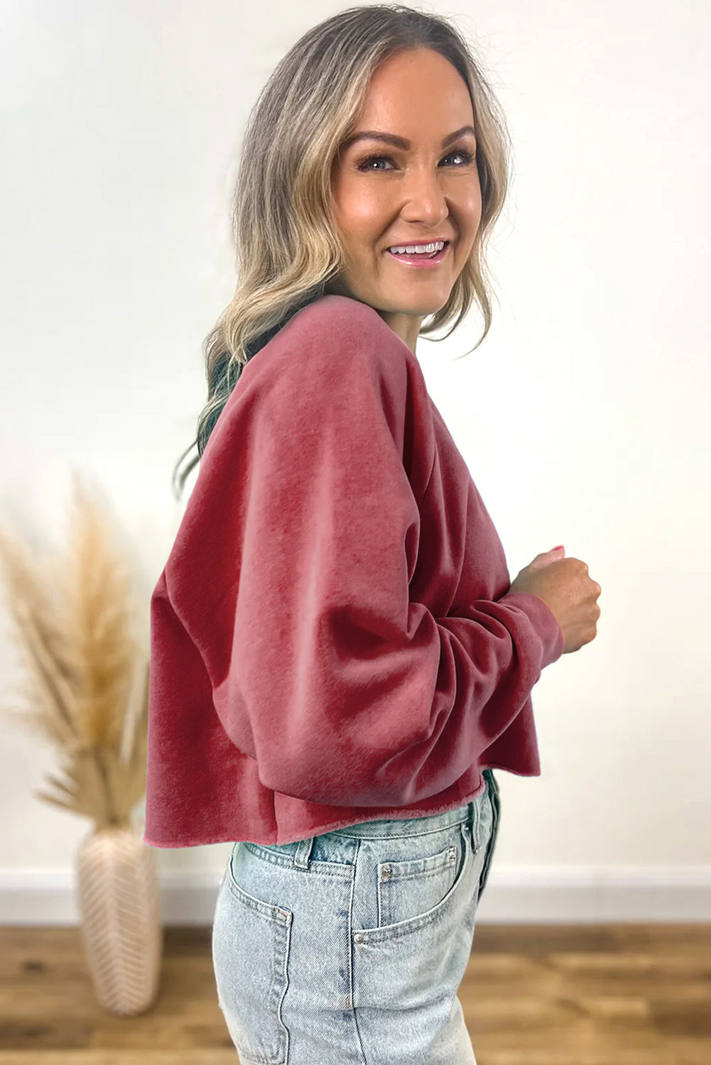 Racing Red Solid Color Raglan Sleeve Pullover Sweatshirt f5c25f49a6171fde