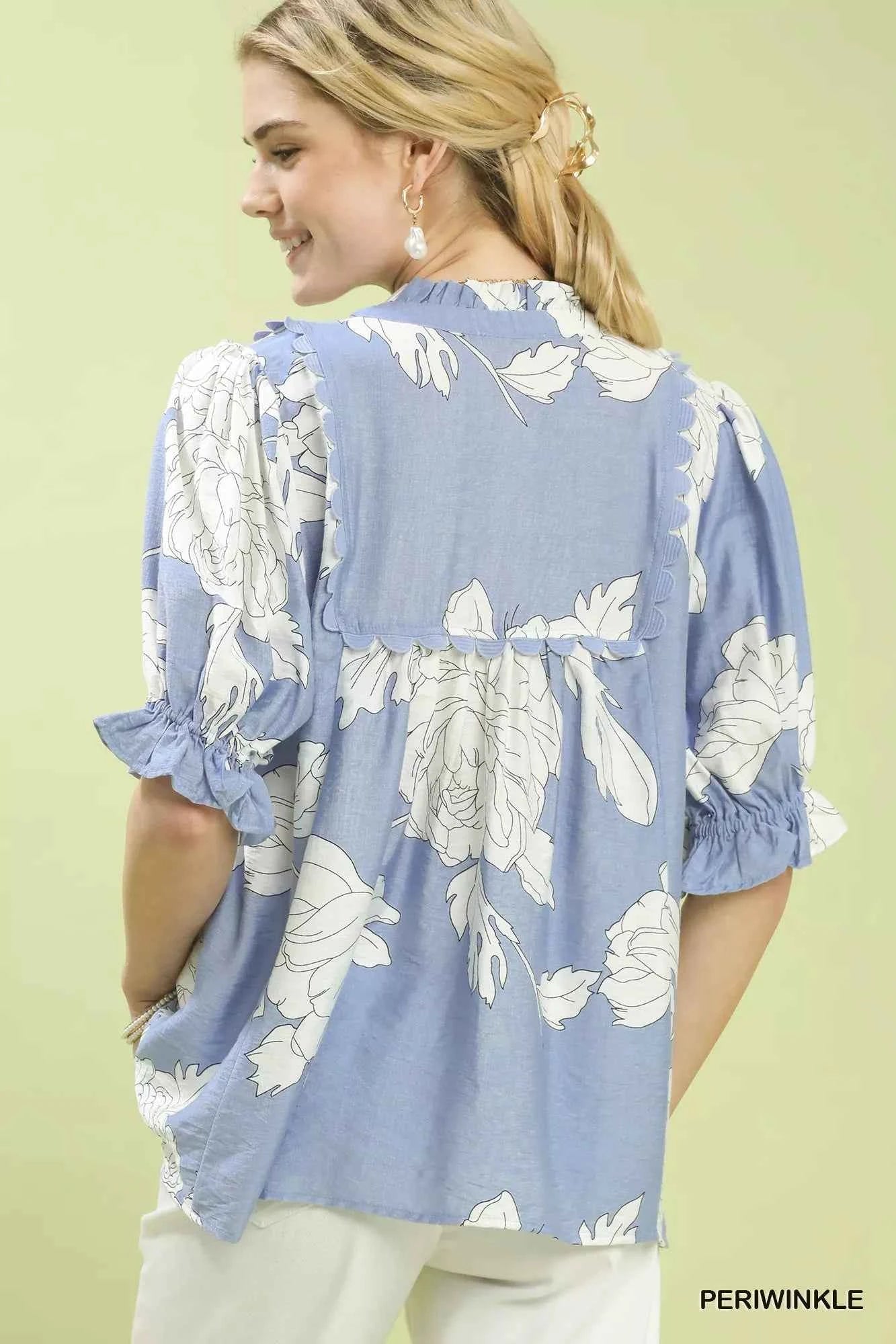 Umgee Peony Illustration Print Top with Scalloped Trim f5c277c8-5236-4af4-9149-a3d424c622aa-Max-Origin