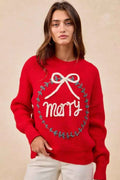 BiBi Christmas Wreath Merry Letter Knit Top RED f5c4f3689ec14621ba18c7aa22346baa-Max-Origin