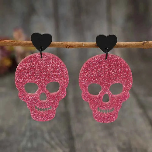 Acrylic Skeleton & Heart Earrings Deep Rose One Size f5c6d49f-a02e-460d-ba57-af7eb80df68b-Max