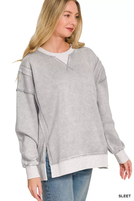 Fleece Acid Washed Contrast Trim Pullover SLEET f5cea793-203c-4da1-8cd3-9fde92091e2d-Max-Origin