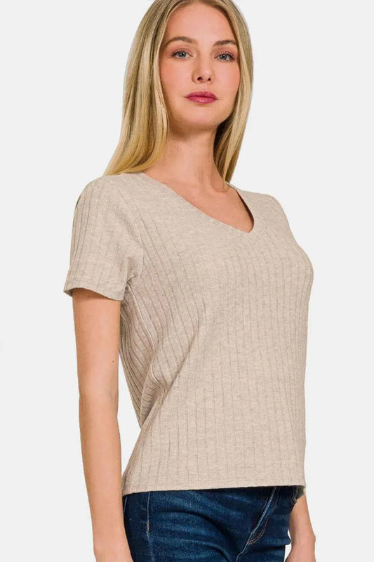 Zenana Ribbed Short Sleeve T-Shirt f5d16361-6092-468c-b58a-07af2d6fb0ad-Max