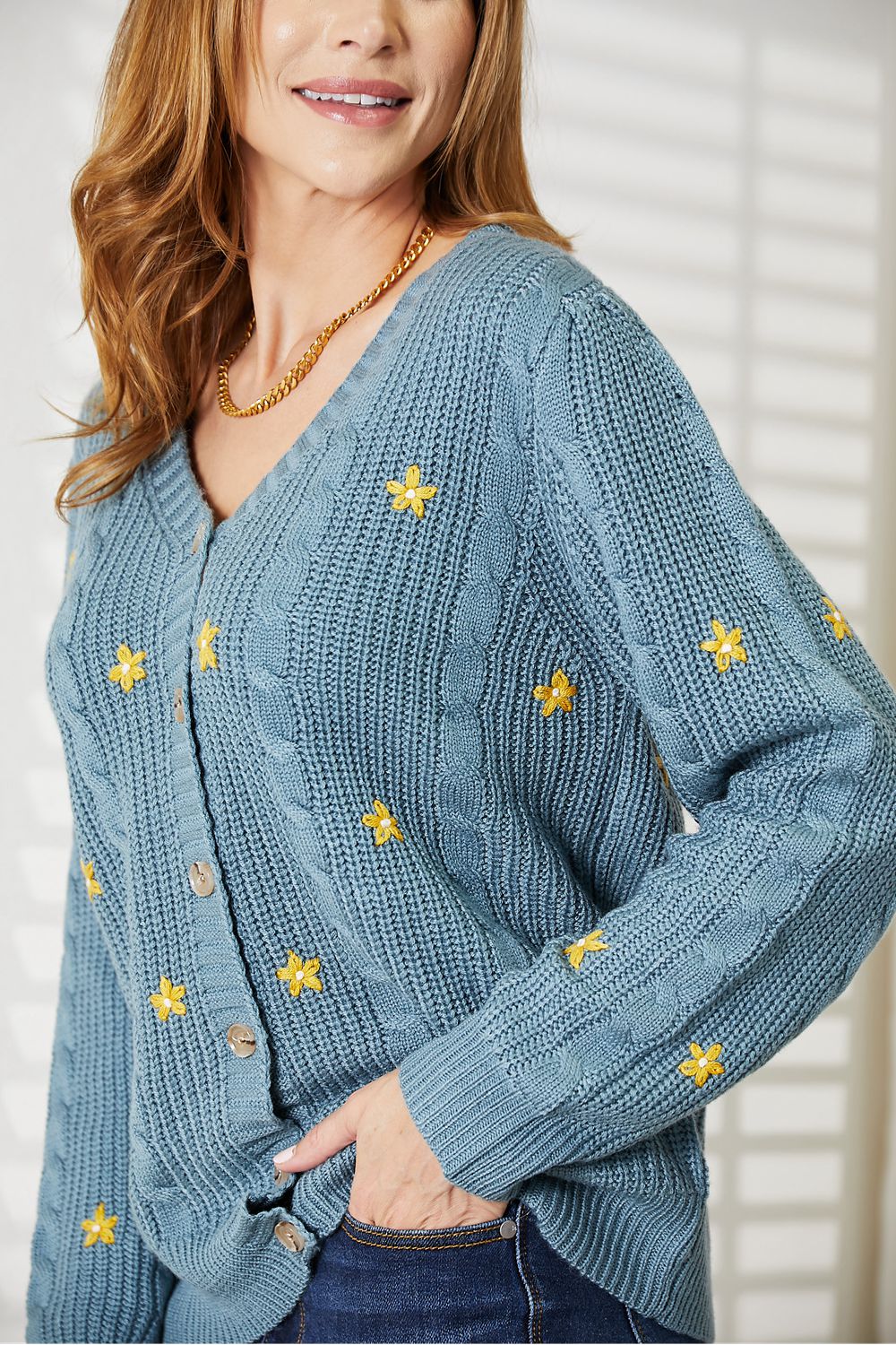 HEYSON Full Size Floral Embroidered Cable Cardigan f5d2b8457d214b9580297f498f838e5c-Max