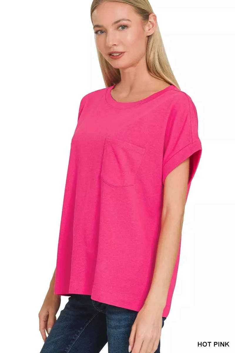 Zenana Cuffed Front Pocket Short Sleeve Tee f5d46c09390f41319319b820d3be4fb7-Max-Origin