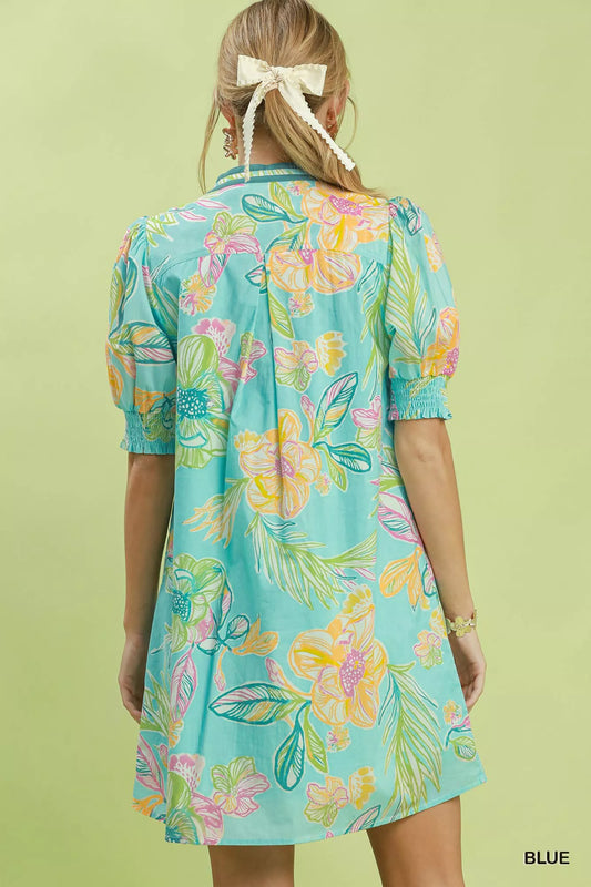 Botanical Print Dress with Smocked Cuffs f5d6b1d7-a32f-4d05-9cab-65c893922747-Max-Origin