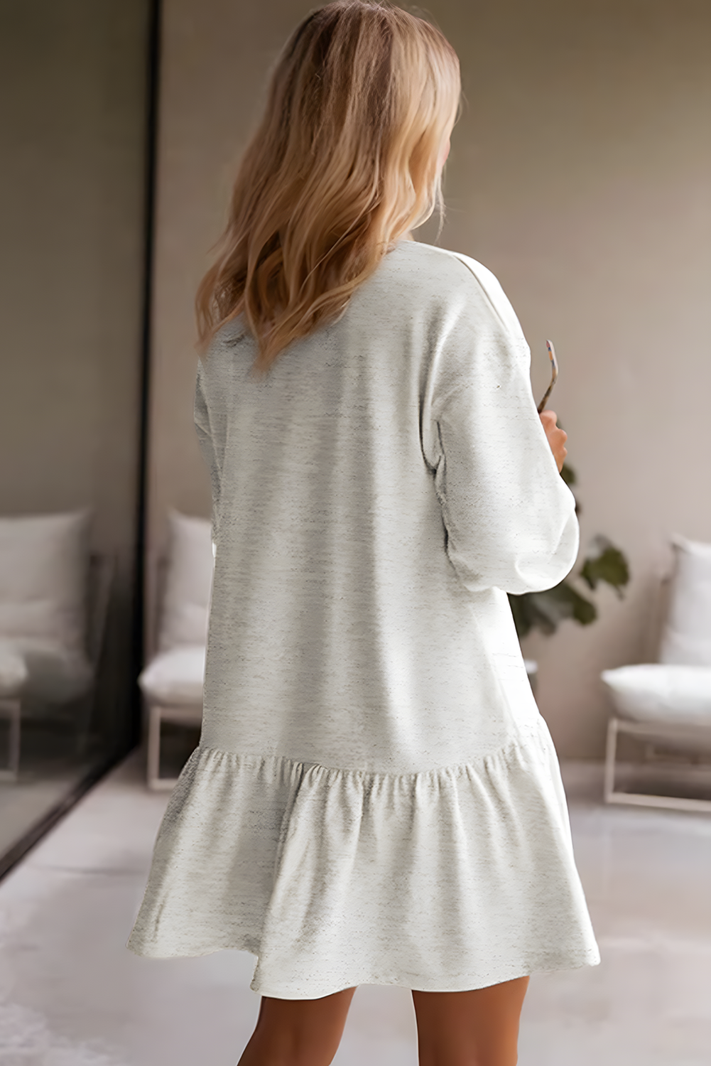 White Solid Color Ruffle Hem Mini Sweatshirt Dress f5da3c7baaf6e75b
