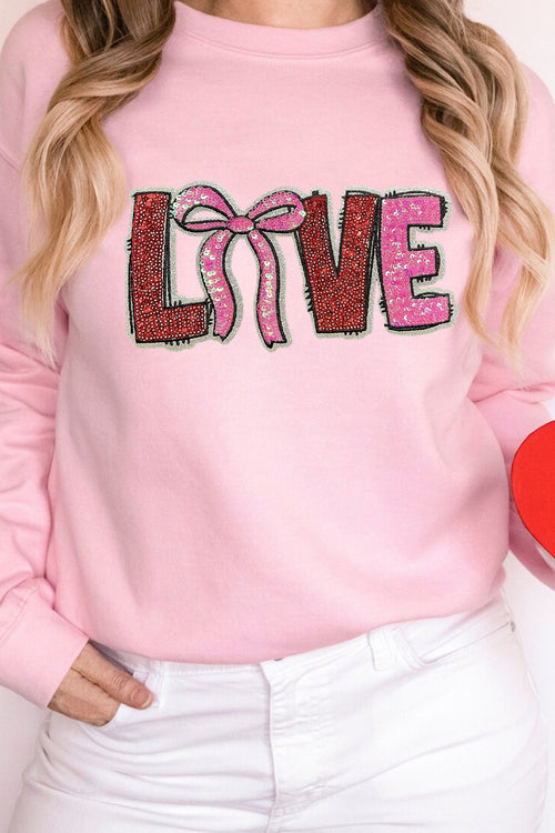 Pink Bow Love Sequin Pattern Valentine Sweatshirt f5e425b824f65e78
