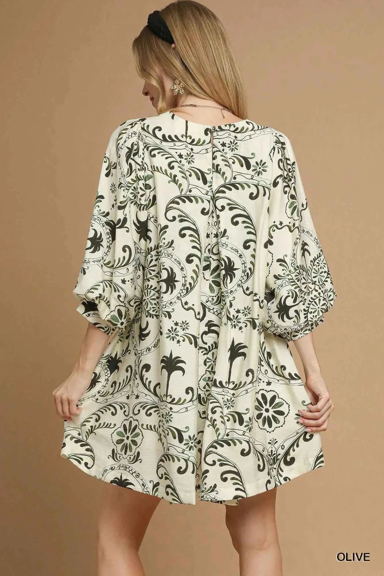 Umgee Boho Printed Balloon Sleeve Mini Dress f5e5b89a-5301-4114-9243-a3e0a583fd43-Max-Origin