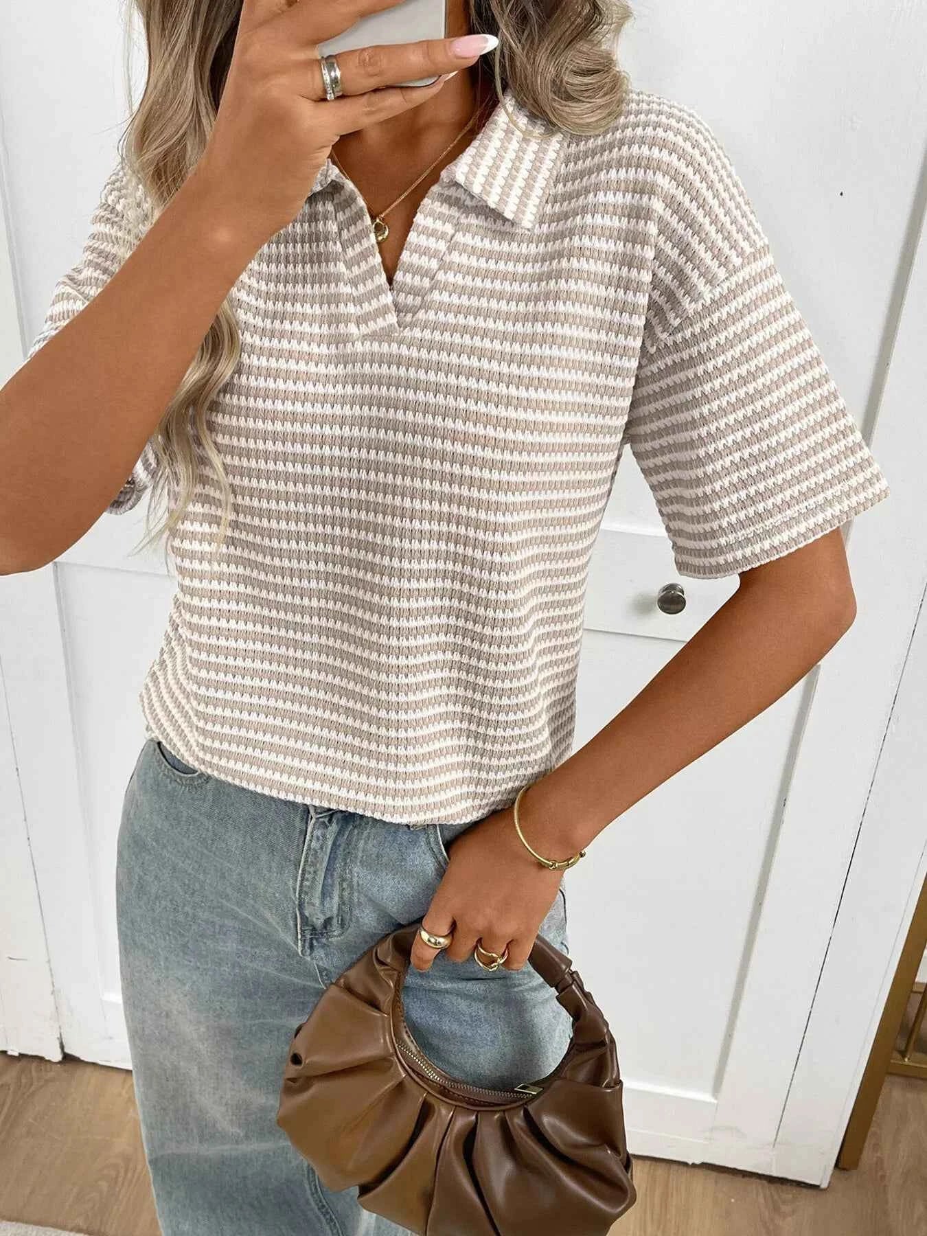 Striped Knit Short Sleeve Top f5e8032996a74c8bb2a60d590ba57f44-Max-Origin