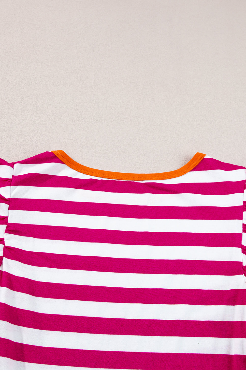 Rose Red Ruffle Sleeve Contrast Trim Striped Tee f5eba0a1885ac459