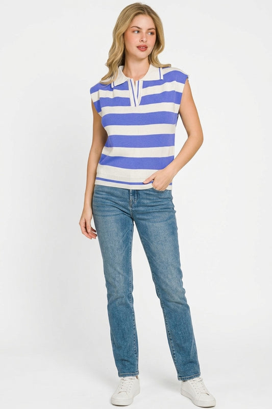 Viscose Striped Collared Sweater Vest f5fb1971-4685-417d-a7a3-0651316cde32-Max