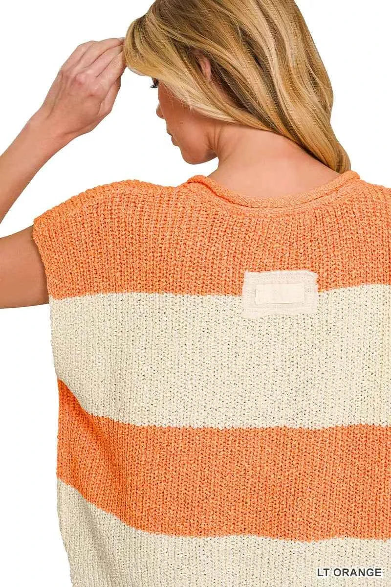 Zenana Split Neck Sleeveless Stripe Sweater f5fcf3977b4f488eb22a47112b9ab2e6-Max-Origin