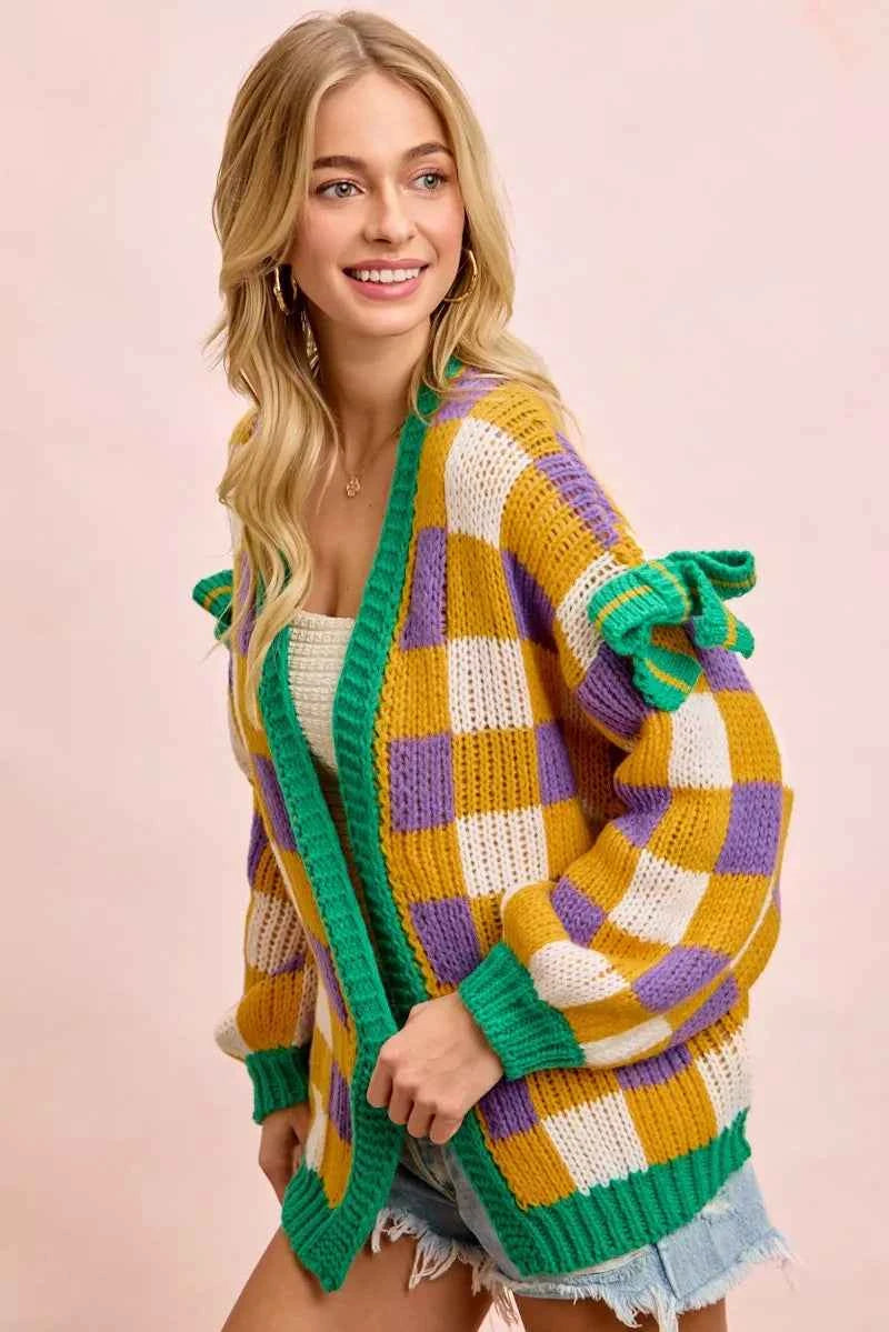 BiBi Mardigras Checker Board Front Open Cardigan f5ff4bf270ff4356b11b3c5aa981a366-Max-Origin
