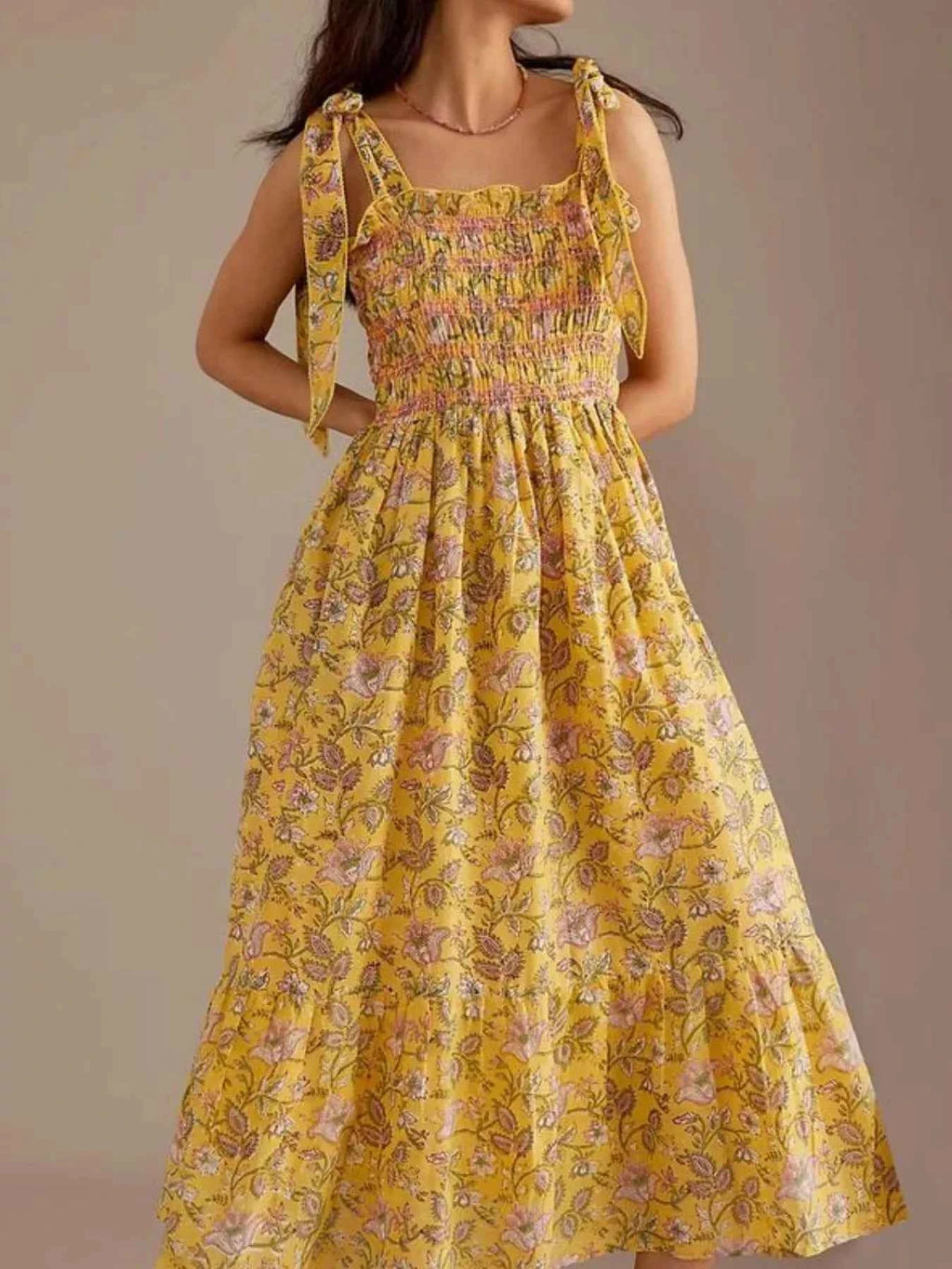 Floral Smocked Tie-Shoulder Midi Dress f6003797-d4f9-40c5-8687-345abb82eab1-Max-Origin