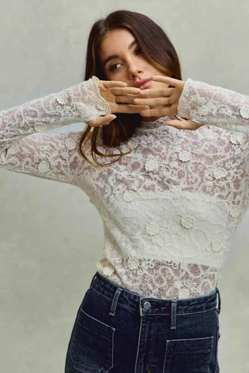 SO ME Lace Long Sleeve 3d Effect Floral Layering Top f600d1f7a4a544cc9e37e2adb07a0ef3-Max-Origin