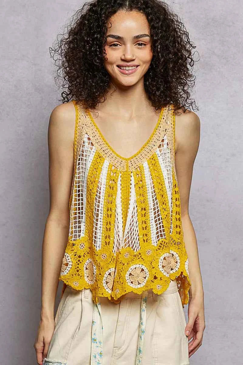 POL Openwork Stripe Pattern Flowy Tank with Scalloped Edge f60777c1-1bfc-42eb-b13d-6ab209f26d21-Max-Origin