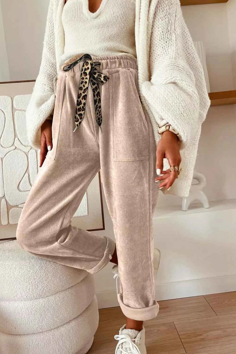 Leopard Drawstring Loose Fit Pants Tan f60db16f-6185-4602-8d98-c4de99fec910-Max-Origin