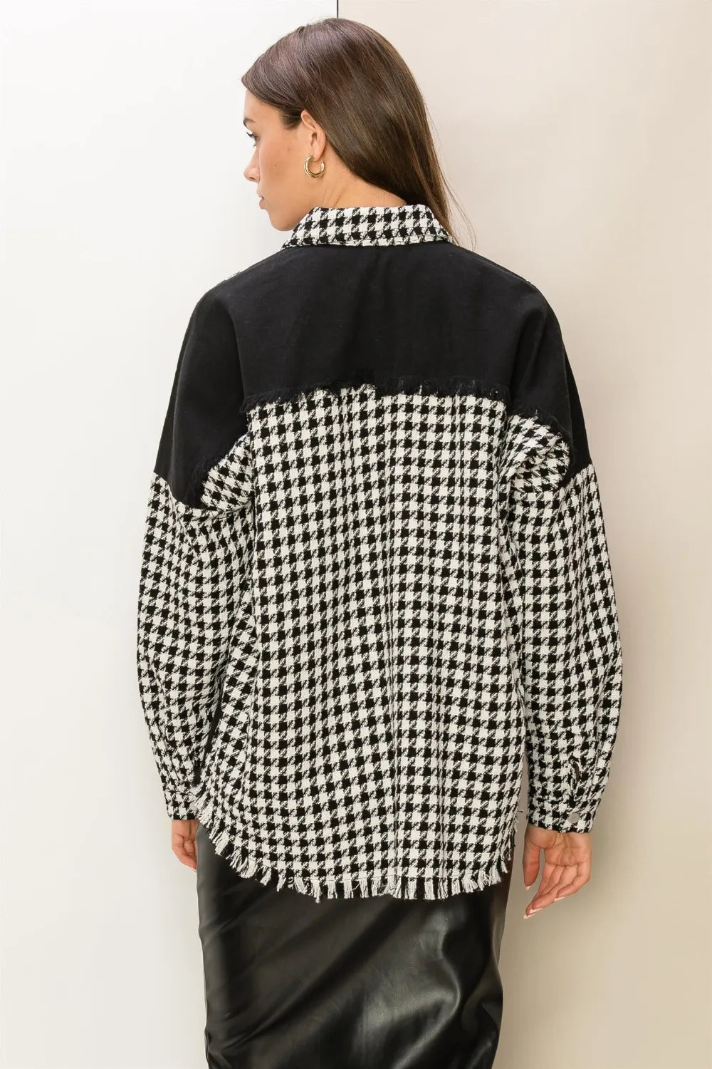 HYFVE Houndstooth Contrast Raw Hem Jacket f61a9ab9-dbb7-433f-9dd2-75f38fb09b63-Max