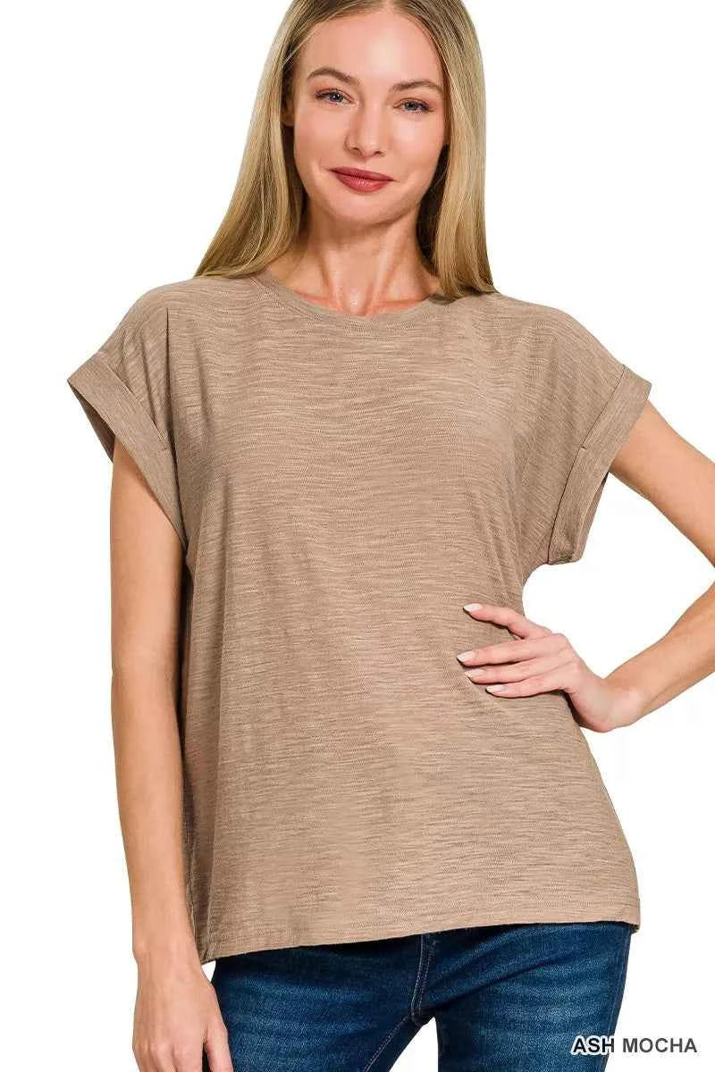Zenana Slub Cuffed Sleeve Tee ASH MOCHA f61d96b8d3794c4485dbd54ba211d569-Max-Origin
