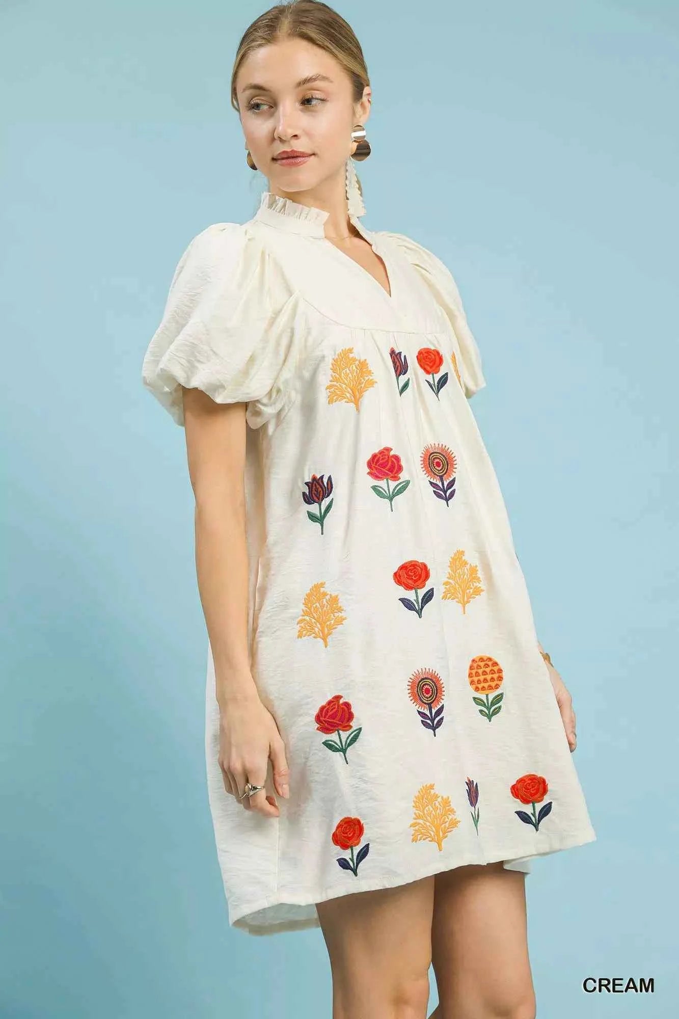 Umgee Floral Embroidered Puff Sleeve Mini Dress f61fe70e-c360-4fea-ab3f-d4b503aab427-Max-Origin