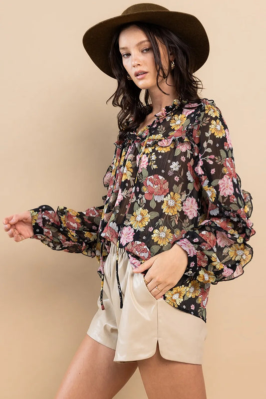Ces Femme Ruffle Trim Long Sleeve Floral Blouse f622fce5-d6df-4a8e-a801-9d0164e63ad5-Max