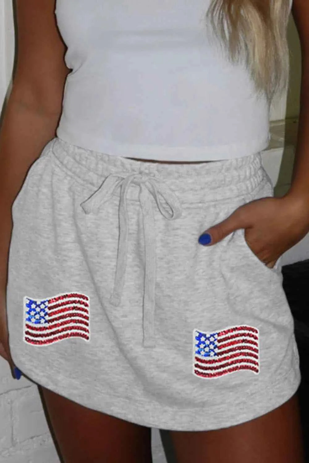 American Flag Embroidered Drawstring Casual Skirt Light Gray f628c630-420c-4de2-ac43-5535c5b5be48-Max-Origin