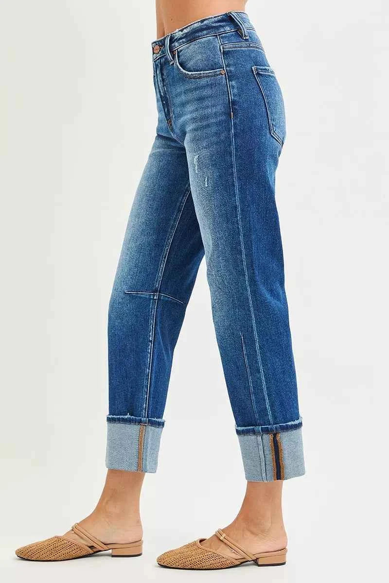 RISEN High Rise Straight Jeans with Distressed Hem f62ba686029347b59096bdab955e0f20-Max-Origin