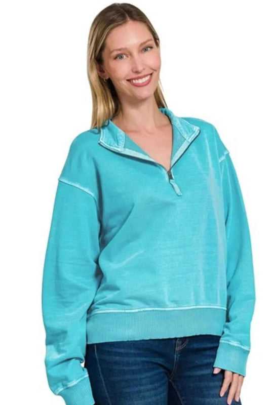 F/terry Pigment Dye & Enzyme Washing Half Zip Top f6344479-ee1e-4156-8c54-3b2bb32acd2c-Max-Origin