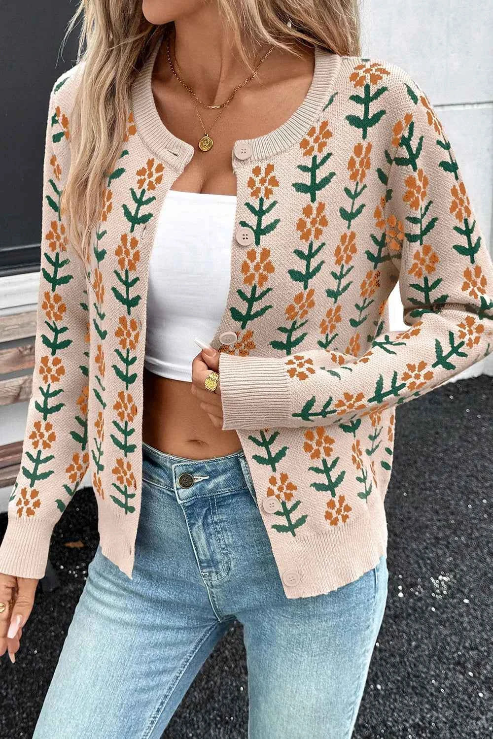Floral Button-Up Knit Cardigan Beige f635fa95-803f-4533-b54b-abe5c4ed24d4-Max-Origin