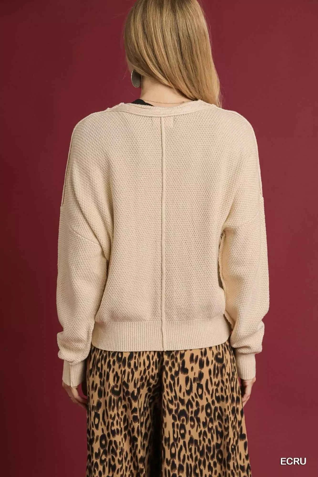 Umgee Chunky Cable Knit V-Neck Button-Up Cardigan f63806a3-6a41-474b-b26e-e8e49df99fd3-Max-Origin