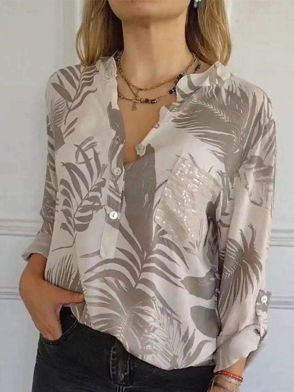 Full Size Printed Button Detail Long Sleeve Blouse Plus Size Light Brown f63a6e66af184807a628cf914e695523-Max-Origin