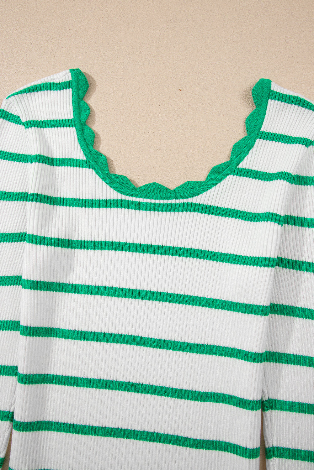 Bright Green Scalloped Edge Striped Long Sleeve Sweater f6410fb2814df765