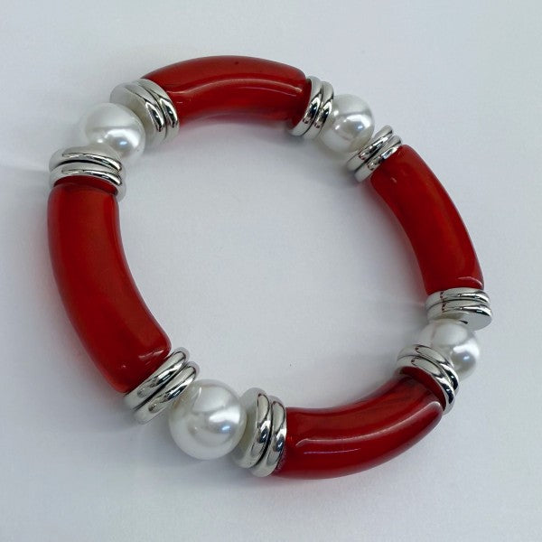 Two Tone Stretchy Bracelet with Pearls f64400fc-57c2-44a6-b74a-aef0f64ec4ab