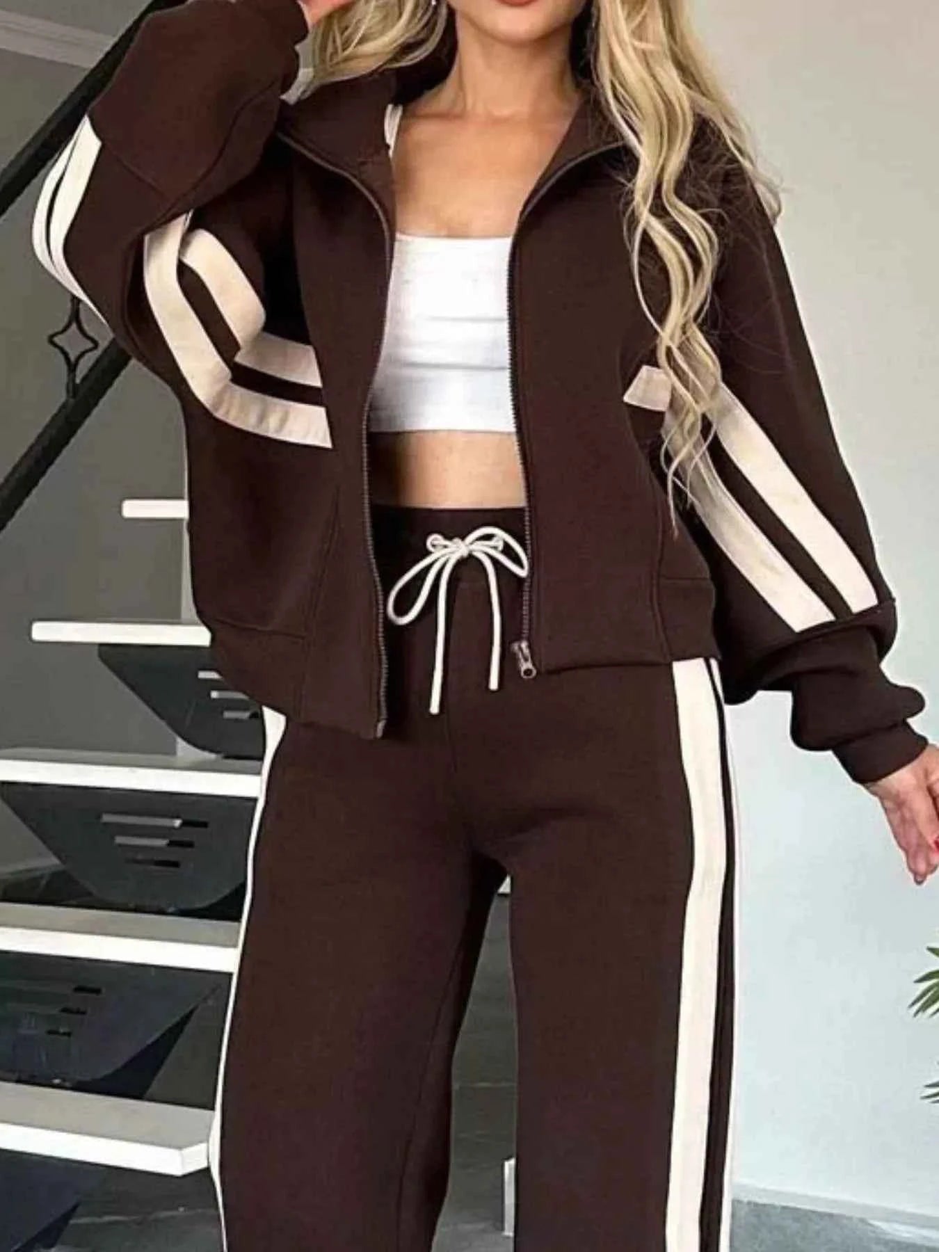 Full Size Contrast Stripe Zip Up Jacket and Pants Set Plus Size f6442002-5b1b-4dae-a43c-2de401b7894d-Max-Origin