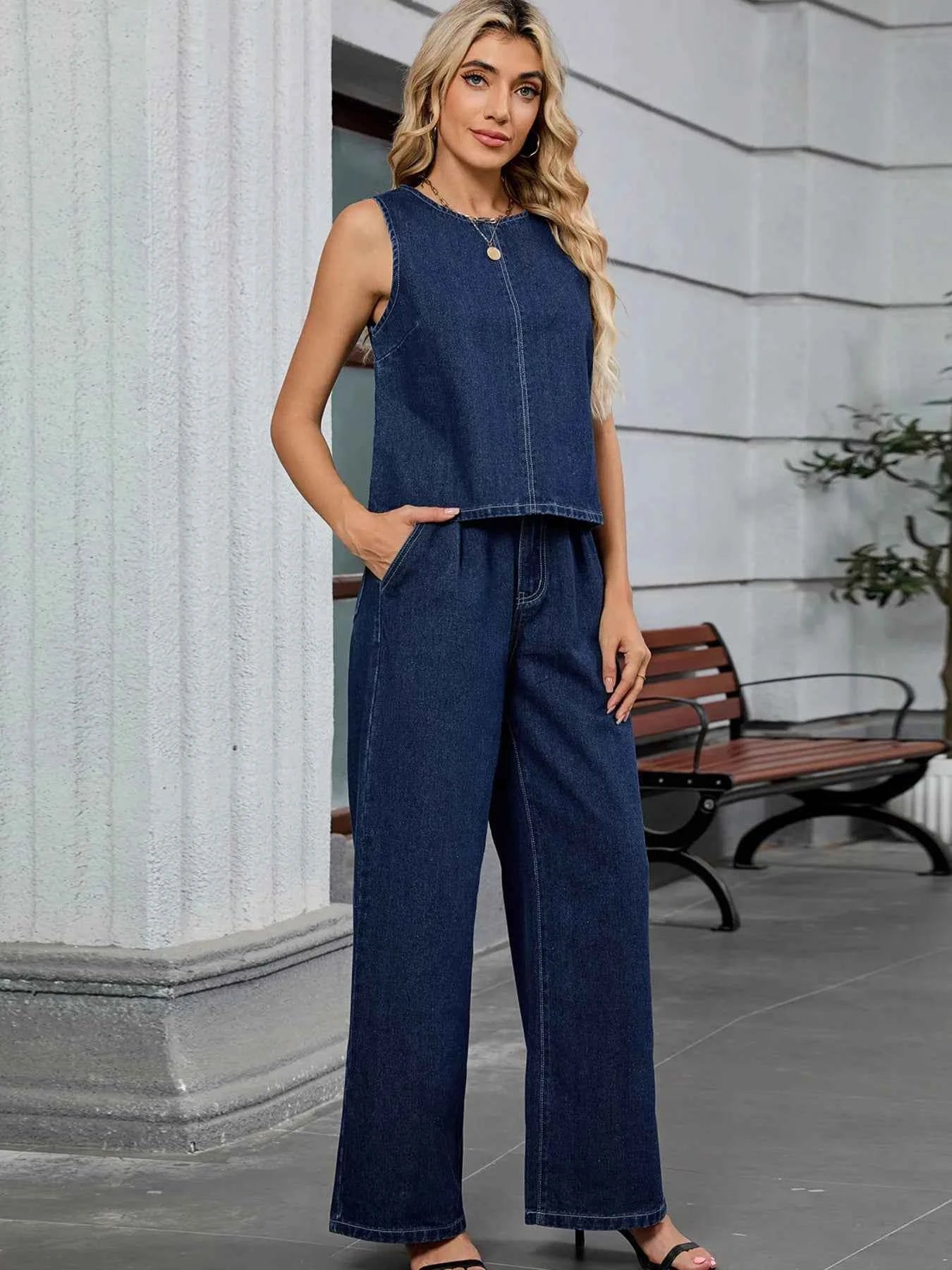 Round Neck Tank and Pants Denim Set f648ffe33fbb4120a23cbf3484090403-Max-Origin