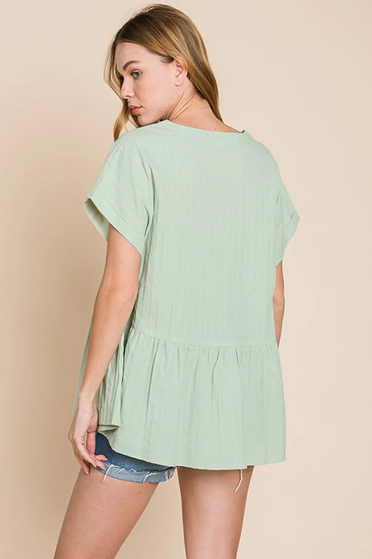 Cotton Bleu by Nu Lab Ruched Notched Short Sleeve Blouse f64cf154-e424-487b-b194-3c33220506b4-Max