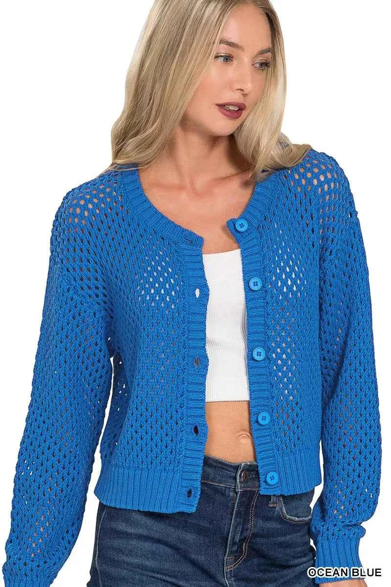 Zenana Button Down Lightweight Crochet Cardigan Sweater f64ffb653dd548199db696052e222318-Max-Origin