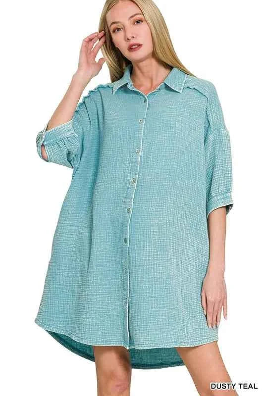 Zenana Washed Double Gauze Button Down Shirt Dress f655a35a746f4487a18083458c0513e8-Max-Origin