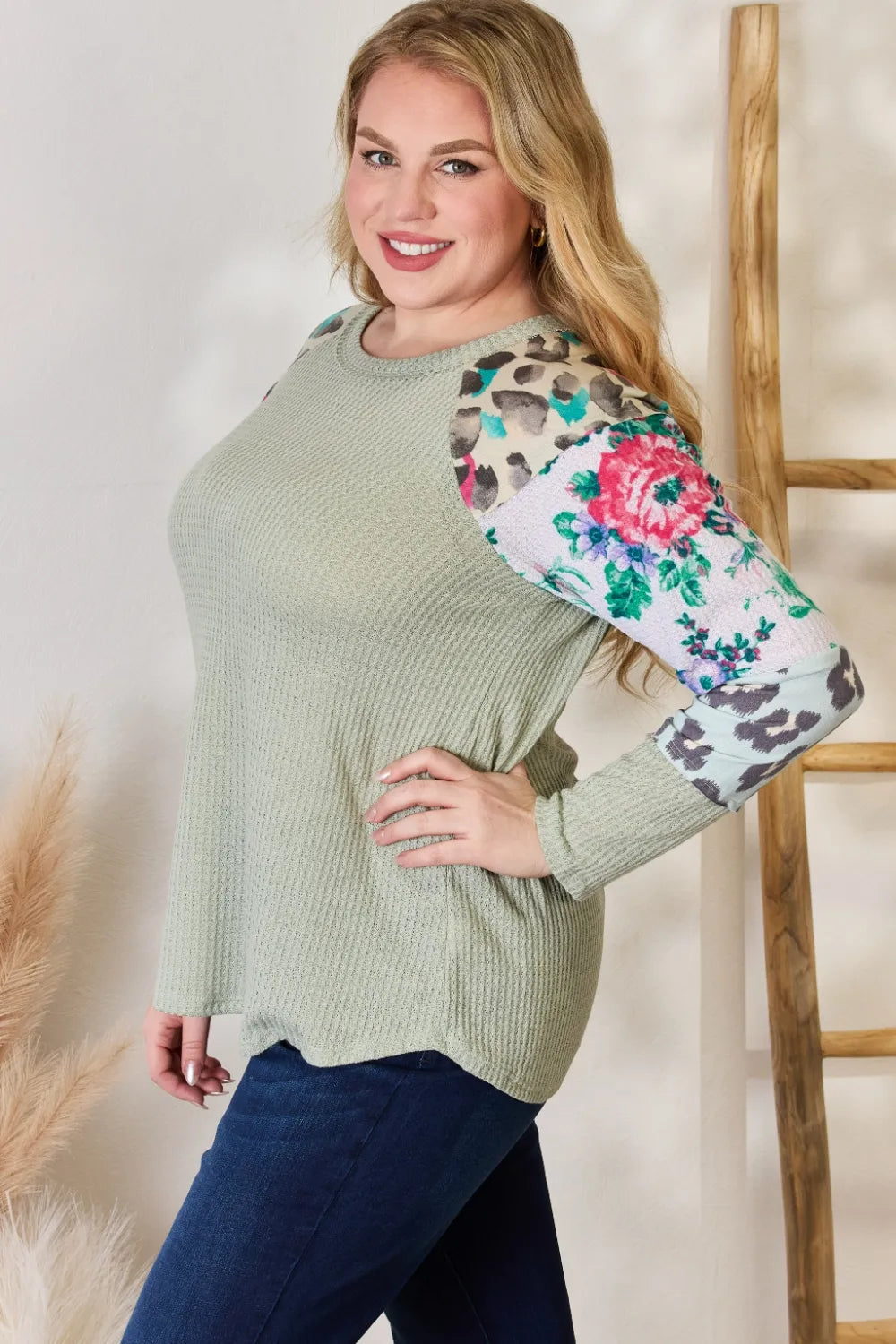 Hailey & Co Full Size Printed Round Neck Blouse f6567ad7-0cd2-440d-89f5-8bede237a2f5-Max