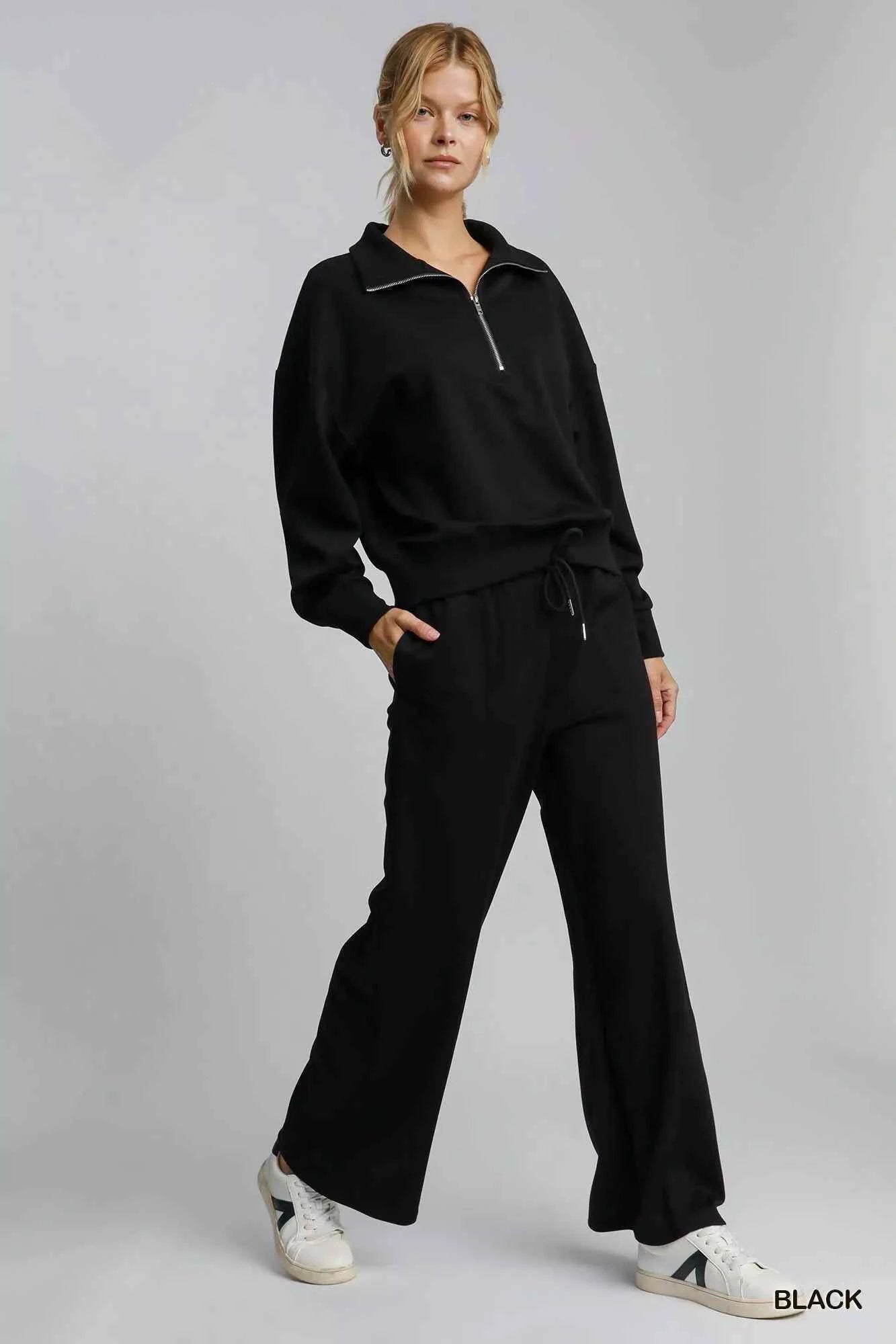 Umgee Half Zip Drop Shoulder Sweatshirt f6568b3a-2774-47dc-b22f-24a90fce726b-Max-Origin