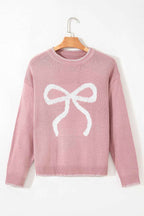 White Sweet Bow Long Sleeve Knit Sweater f6584e1fe4f732f9