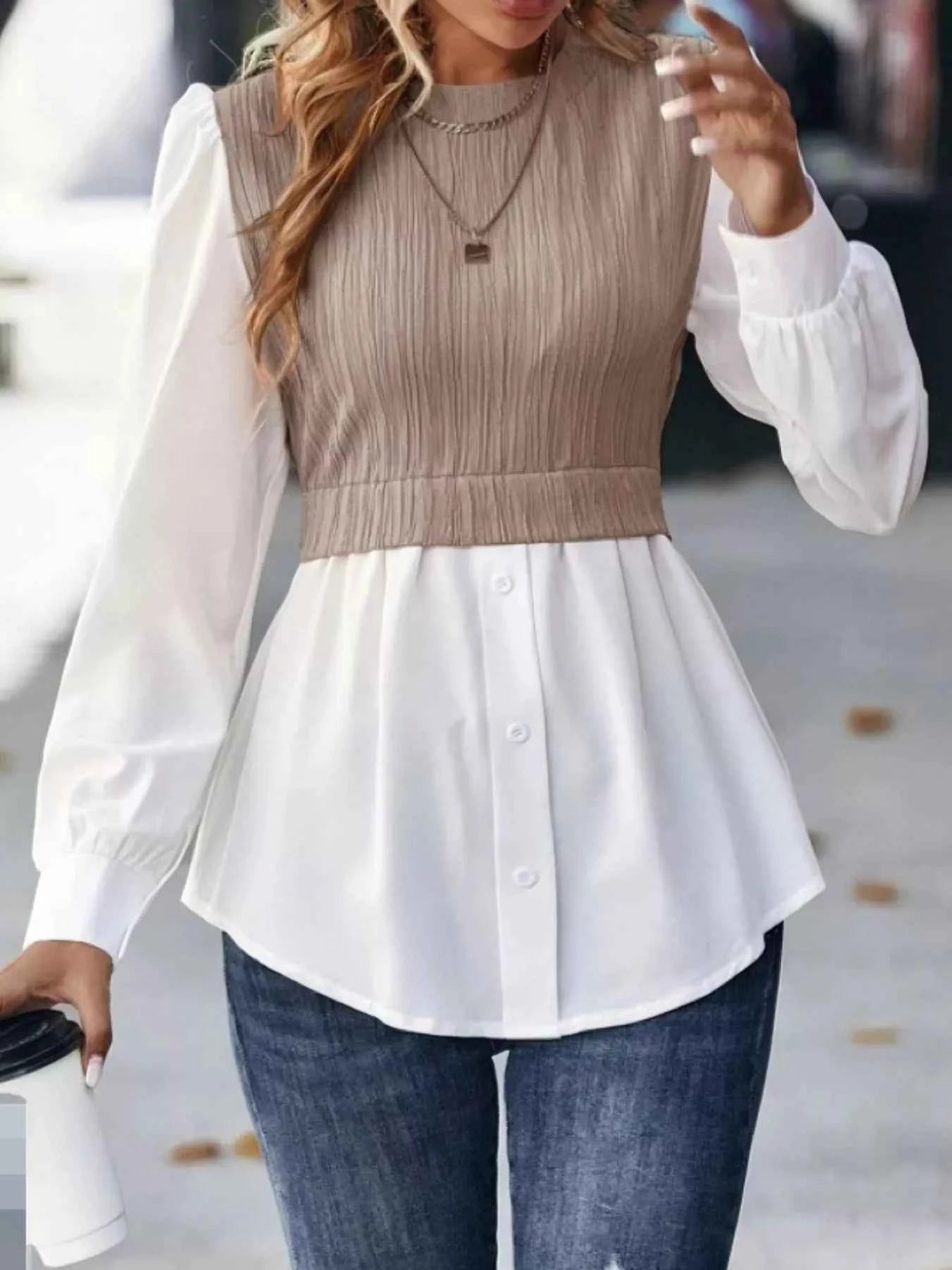 Color Block Long Sleeve Blouse f65c281f-3f0a-4c21-93d0-441440c626c3-Max-Origin