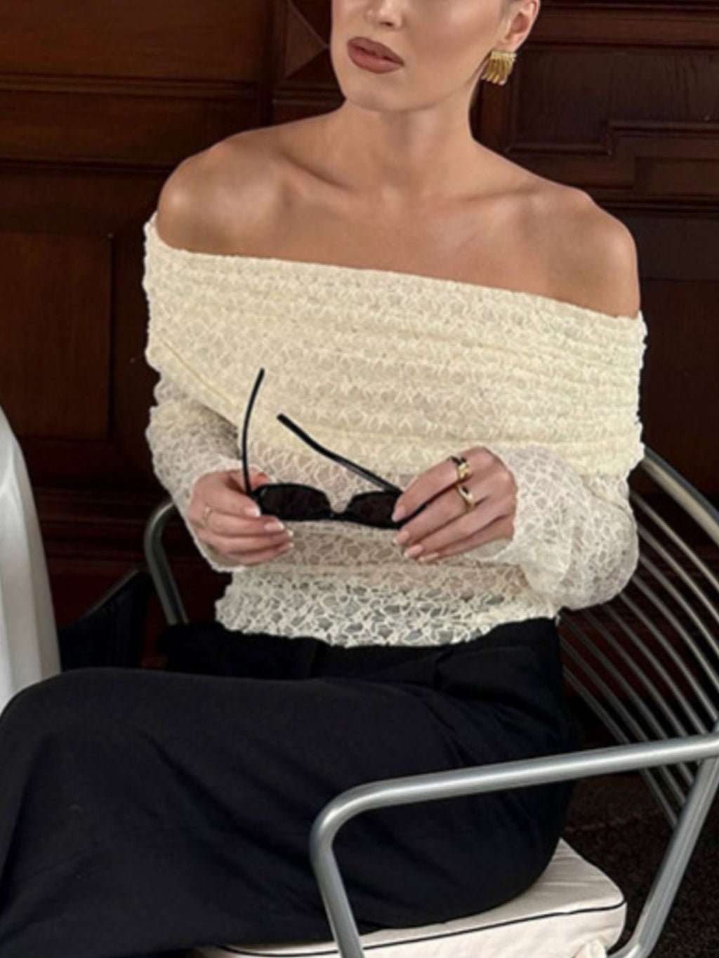 Off Shoulder Long Sleeve Lace Top f65e98c5-ff44-4e3b-aef2-04dc92b5b49c-Max