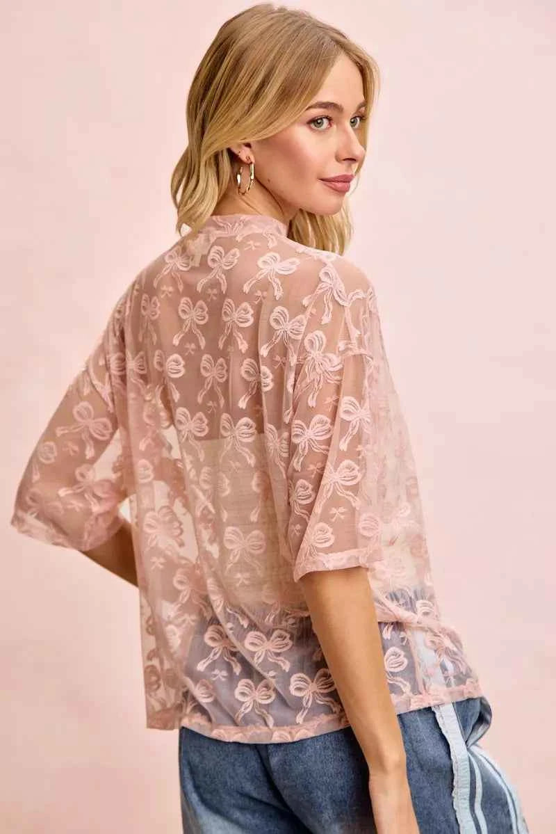 BiBi Bow Pattern Short Sleeves Boxy Mesh Top f6678276c2284d60a376696b19744520-Max-Origin