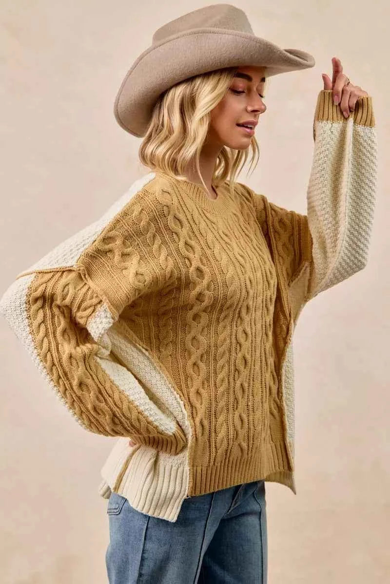 BiBi Cable Knit With Hacci Combo Sweater With Uneven Hem Detail f6684b0bbbe2439f9689caf86d876690-Max-Origin