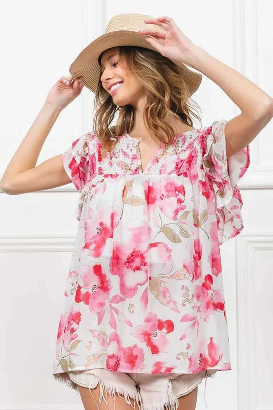 Floral Print Flutter Sheer Top f66989c41aa240e293543ce45161f9d4-Max-Origin